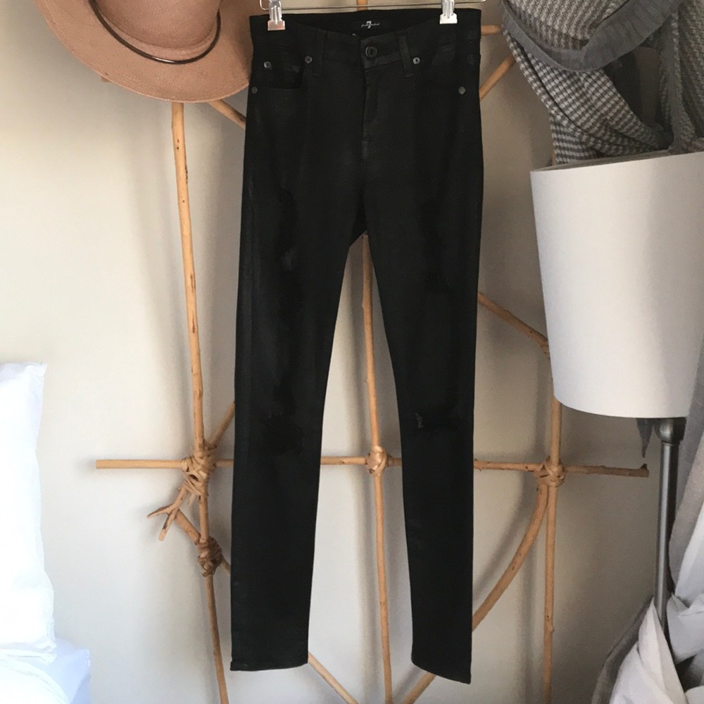 7 for all mankind, faux leather coated jeans